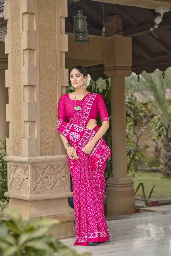 Beautiful_Handicraft_Pure_Soft_MulMul_Cotton_Ikkat_Hand_PrintedSaree_With_Blouse_Piece