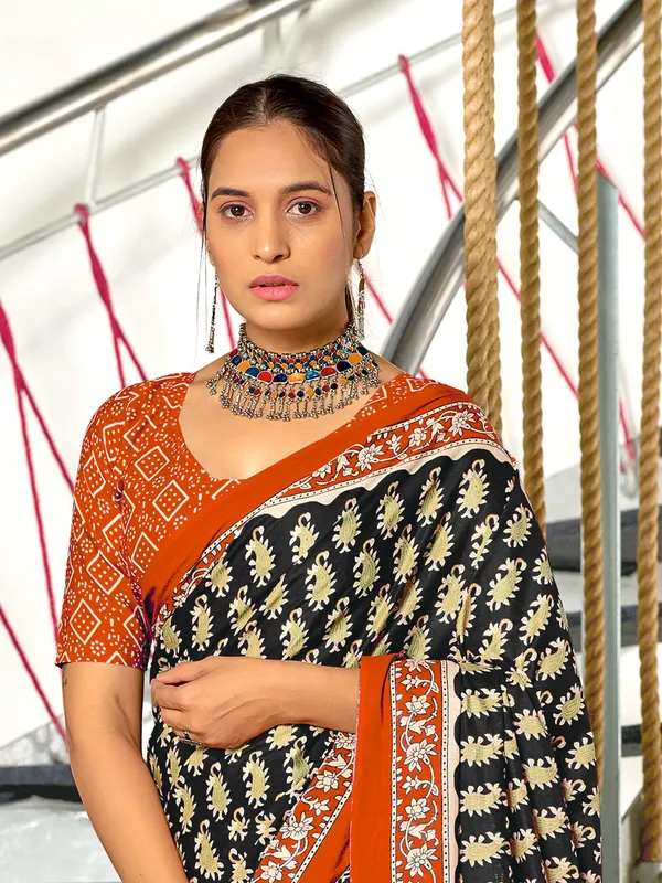 Handicraft_Beautiful_Handicraft_Pure_Soft_MulMulcotton_IKKAT_Hand_Blcok_Print_Saree_With_Blouce_Piece
