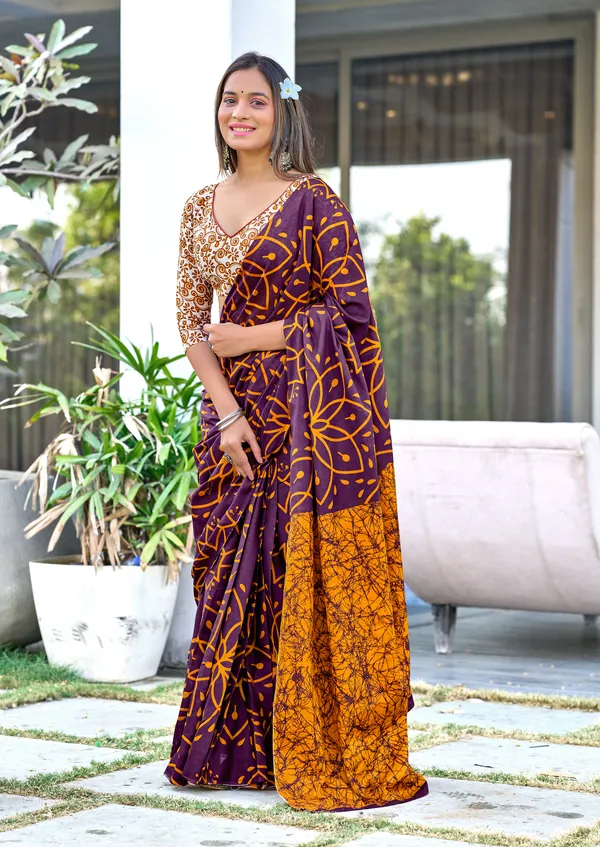 Handicraft_Beautiful_Handicraft_Pure_Soft_MulMulcotton_IKKAT_Hand_Blcok_Print_Saree_With_Blouce_Piece