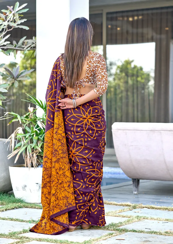 Handicraft_Beautiful_Handicraft_Pure_Soft_MulMulcotton_IKKAT_Hand_Blcok_Print_Saree_With_Blouce_Piece