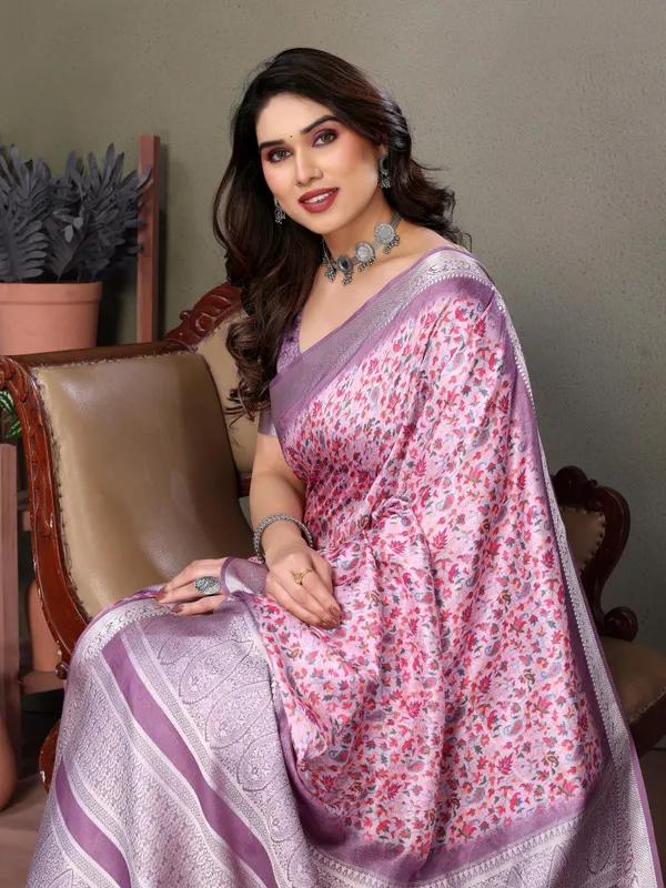 Stunning_Khadi_Viscose_Woven_Border_Pashmina_Printed_Saree_With_Blouse