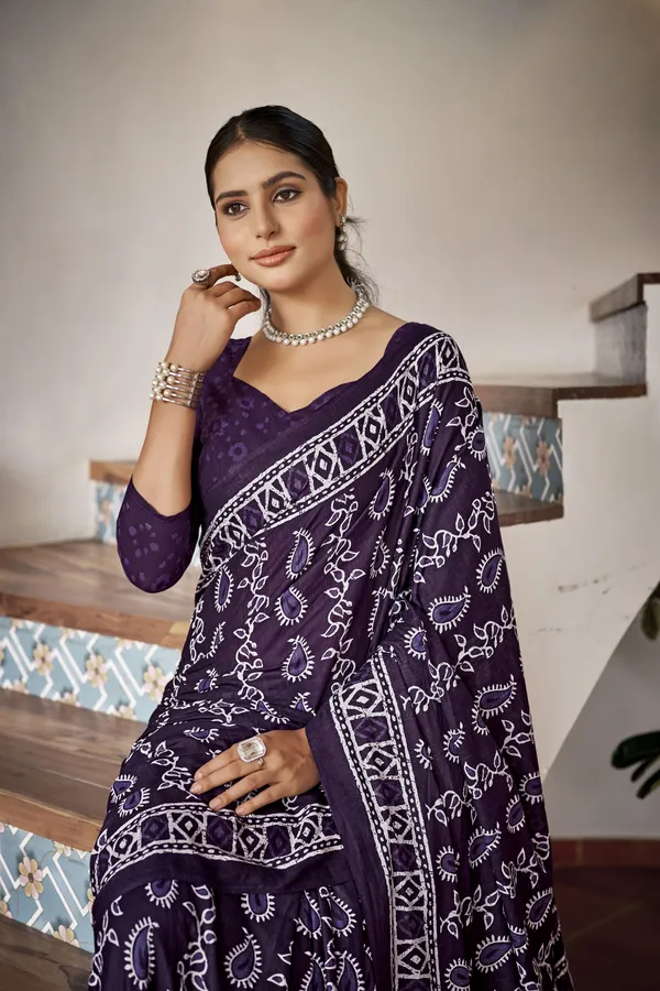 Beautiful_Handicraft_Pure_Soft_MulMul_Cotton_Ikkat_Hand_PrintedSaree_With_Blouse_Piece
