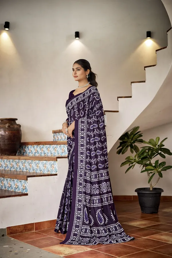 Beautiful_Handicraft_Pure_Soft_MulMul_Cotton_Ikkat_Hand_PrintedSaree_With_Blouse_Piece