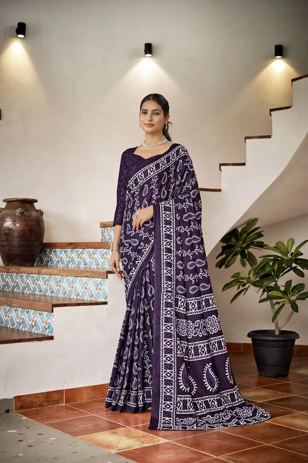 Beautiful_Handicraft_Pure_Soft_MulMul_Cotton_Ikkat_Hand_PrintedSaree_With_Blouse_Piece