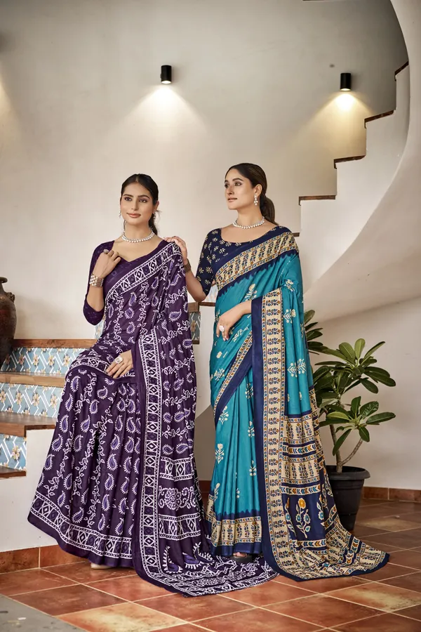 Beautiful_Handicraft_Pure_Soft_MulMul_Cotton_Ikkat_Hand_PrintedSaree_With_Blouse_Piece