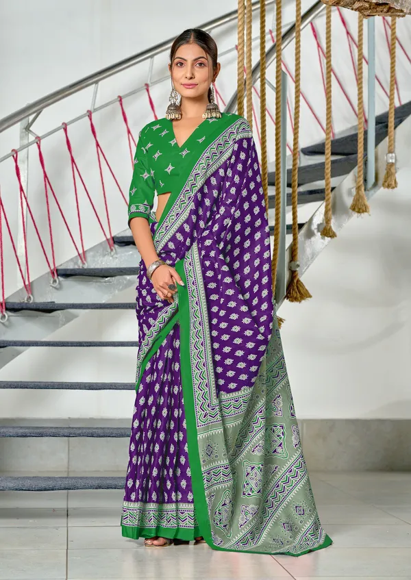 Handicraft_Beautiful_Handicraft_Pure_Soft_MulMulcotton_IKKAT_Hand_Blcok_Print_Saree_With_Blouce_Piece
