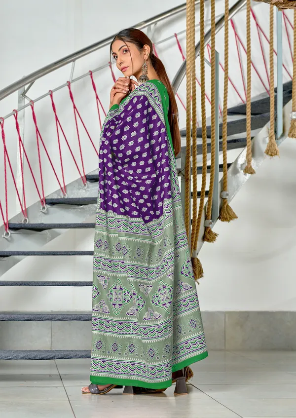 Handicraft_Beautiful_Handicraft_Pure_Soft_MulMulcotton_IKKAT_Hand_Blcok_Print_Saree_With_Blouce_Piece