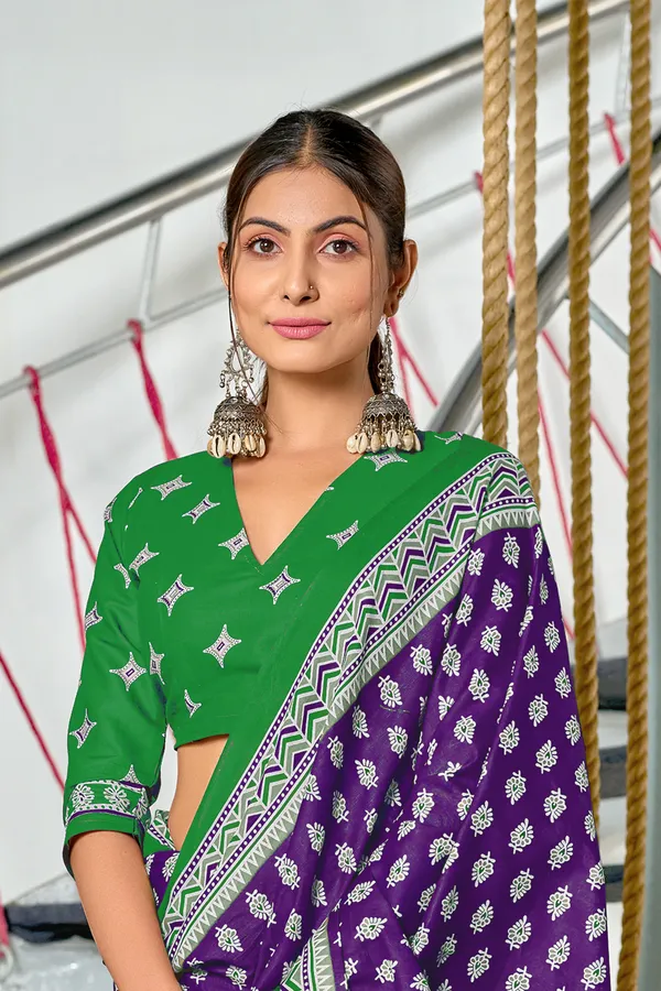 Handicraft_Beautiful_Handicraft_Pure_Soft_MulMulcotton_IKKAT_Hand_Blcok_Print_Saree_With_Blouce_Piece