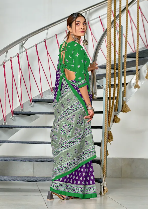 Handicraft_Beautiful_Handicraft_Pure_Soft_MulMulcotton_IKKAT_Hand_Blcok_Print_Saree_With_Blouce_Piece