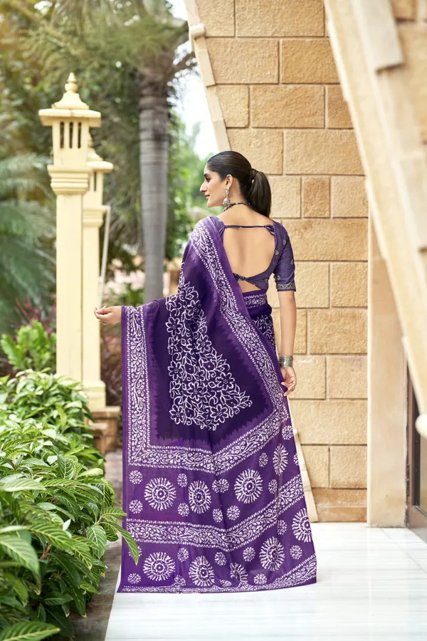 Beautiful_Handicraft_Pure_Soft_MulMul_Cotton_Ikkat_Hand_PrintedSaree_With_Blouse_Piece