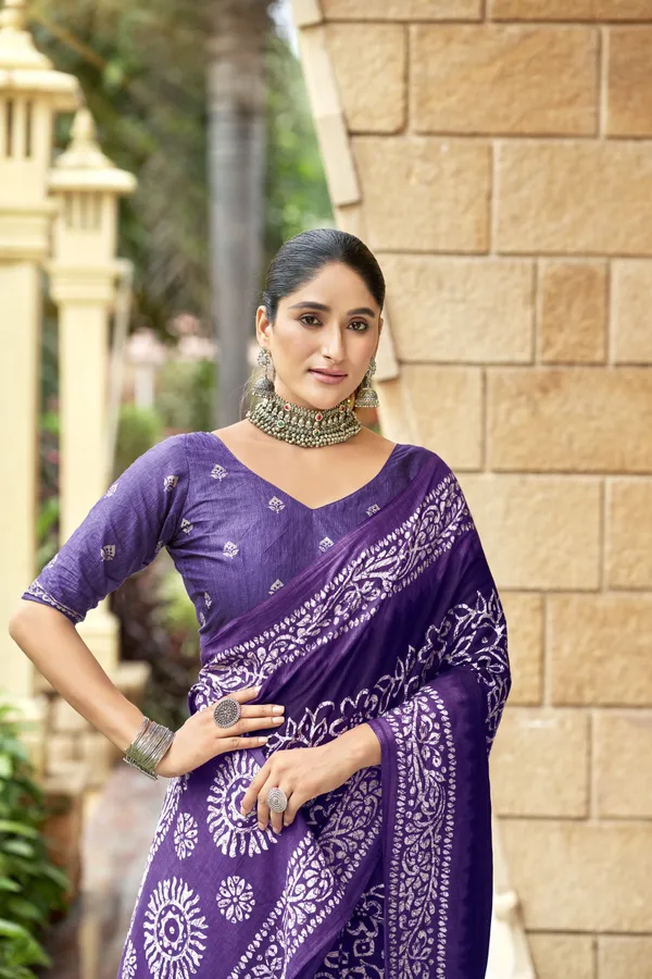 Beautiful_Handicraft_Pure_Soft_MulMul_Cotton_Ikkat_Hand_PrintedSaree_With_Blouse_Piece