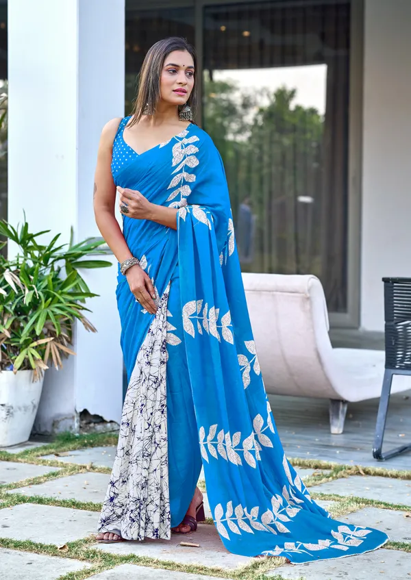 Handicraft_Beautiful_Handicraft_Pure_Soft_MulMulcotton_IKKAT_Hand_Blcok_Print_Saree_With_Blouce_Piece