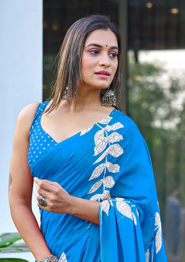 Handicraft_Beautiful_Handicraft_Pure_Soft_MulMulcotton_IKKAT_Hand_Blcok_Print_Saree_With_Blouce_Piece