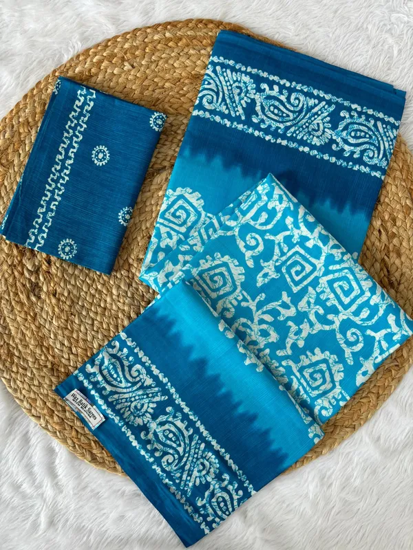 Beautiful_Handicraft_Pure_Soft_MulMul_Cotton_Batik_Hand_PrintedSaree_With_Blouse_Piece