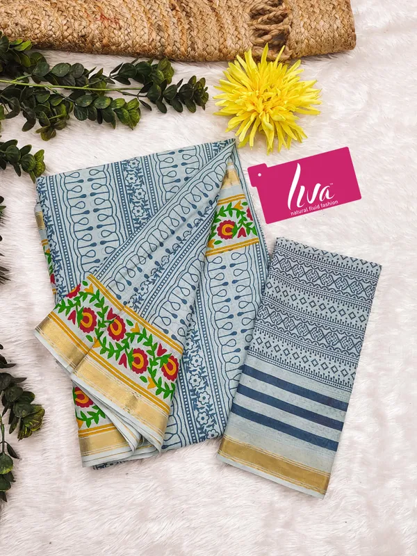 Beautiful_Handicraft_Pure_Soft_MulMul_Cotton_Block_Printed_Zari_Border_Saree_With_Blouse_Piece