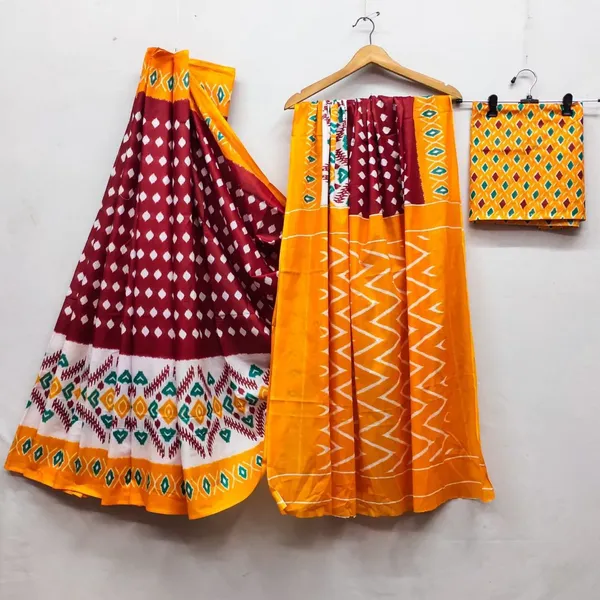 HANDICRAFT_IKKAT_PURE_SOFT_MUL_COTTON_SAREE_WITH_BLOUSE_PIECE
