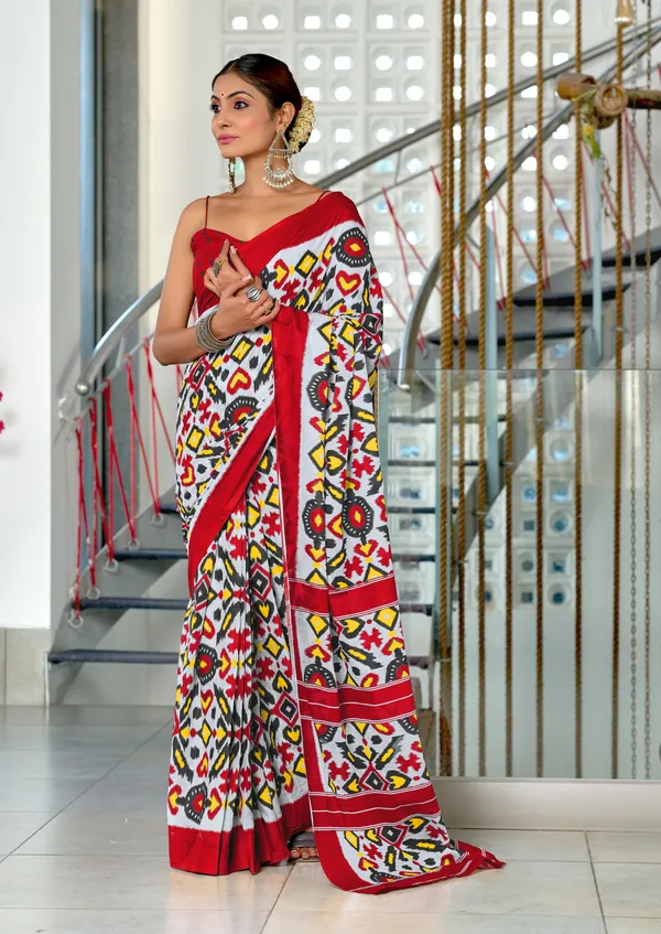 Handicraft_Beautiful_Handicraft_Pure_Soft_MulMulcotton_IKKAT_Hand_Blcok_Print_Saree_With_Blouce_Piece