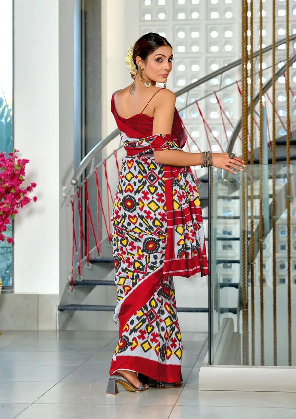 Handicraft_Beautiful_Handicraft_Pure_Soft_MulMulcotton_IKKAT_Hand_Blcok_Print_Saree_With_Blouce_Piece