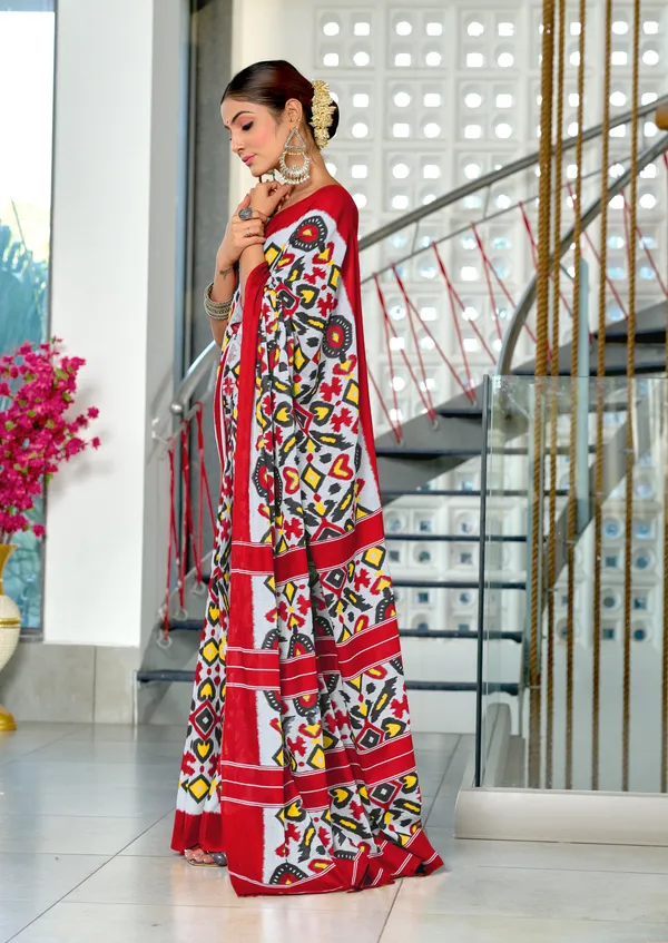 Handicraft_Beautiful_Handicraft_Pure_Soft_MulMulcotton_IKKAT_Hand_Blcok_Print_Saree_With_Blouce_Piece