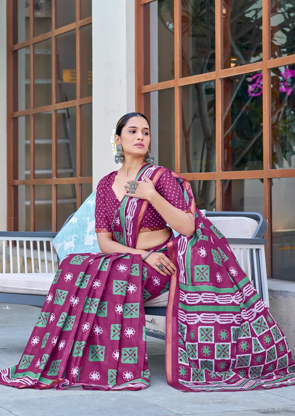 Beautiful_Zari_Border_Handicraft_Pure_Soft_MulMul_Jaipuri_Hand_Block_Print_Cotton_Saree_With_Blouse_Piece