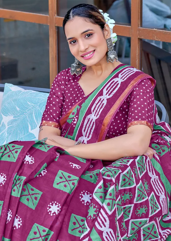 Beautiful_Zari_Border_Handicraft_Pure_Soft_MulMul_Jaipuri_Hand_Block_Print_Cotton_Saree_With_Blouse_Piece