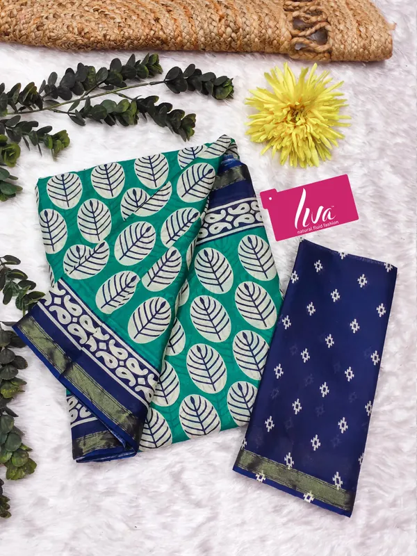 Beautiful_Handicraft_Pure_Soft_MulMul_Cotton_Block_Printed_Zari_Border_Saree_With_Blouse_Piece