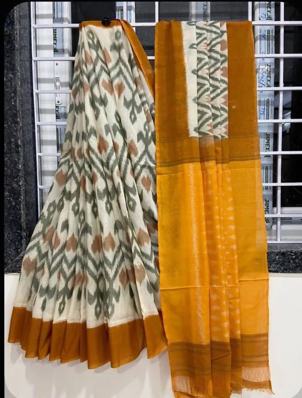 HANDICRAFT_IKKAT_PURE_SOFT_MUL_COTTON_SAREE_WITH_BLOUSE_PIECE