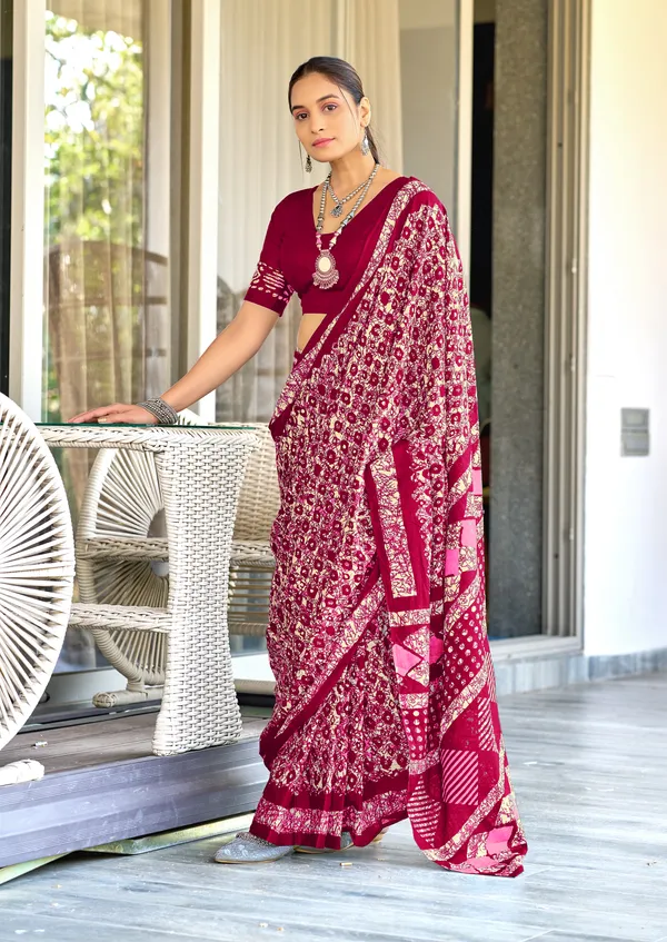 Handicraft_Beautiful_Handicraft_Pure_Soft_MulMulcotton_IKKAT_Hand_Blcok_Print_Saree_With_Blouce_Piece