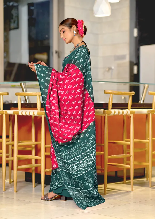 Handicraft_Beautiful_Handicraft_Pure_Soft_MulMulcotton_IKKAT_Hand_Blcok_Print_Saree_With_Blouce_Piece