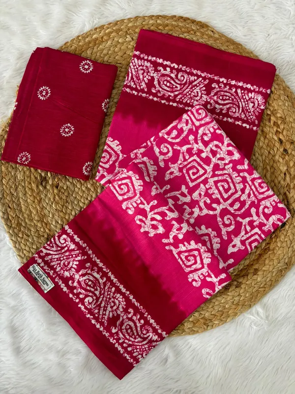 Beautiful_Handicraft_Pure_Soft_MulMul_Cotton_Batik_Hand_PrintedSaree_With_Blouse_Piece