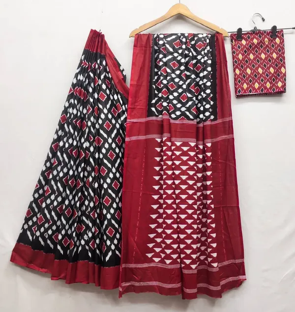 HANDICRAFT_IKKAT_PURE_SOFT_MUL_COTTON_SAREE_WITH_BLOUSE_PIECE