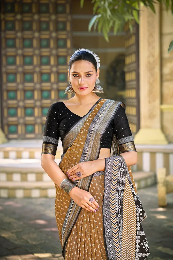 Beautiful_Handicraft_Pure_Soft_MulMul_Cotton_Block_Printed_Zari_Border_Saree_With_Blouse_Piece