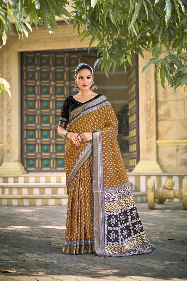Beautiful_Handicraft_Pure_Soft_MulMul_Cotton_Block_Printed_Zari_Border_Saree_With_Blouse_Piece