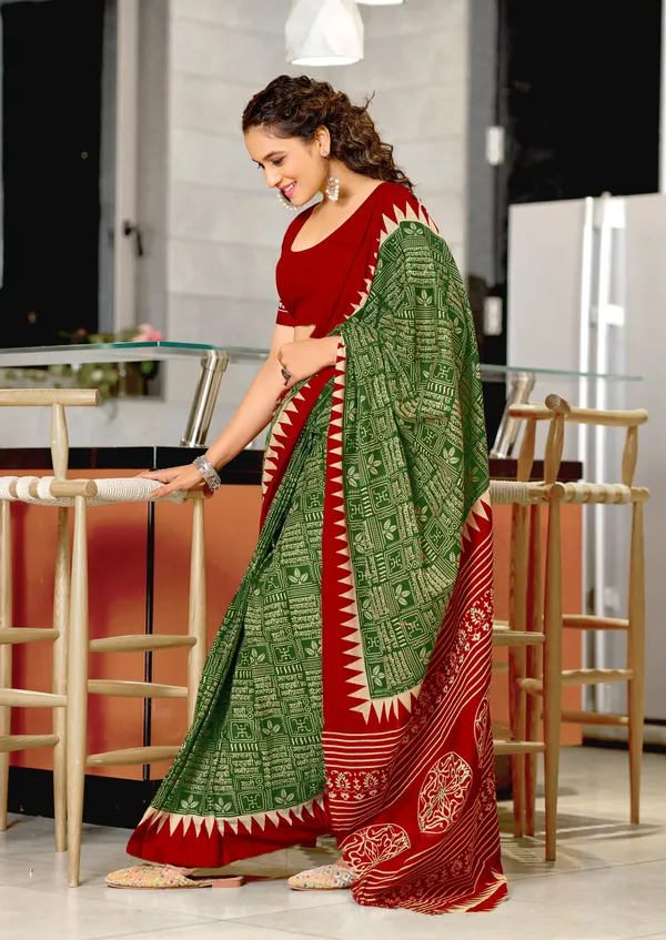 Handicraft_Beautiful_Handicraft_Pure_Soft_MulMulcotton_IKKAT_Hand_Blcok_Print_Saree_With_Blouce_Piece