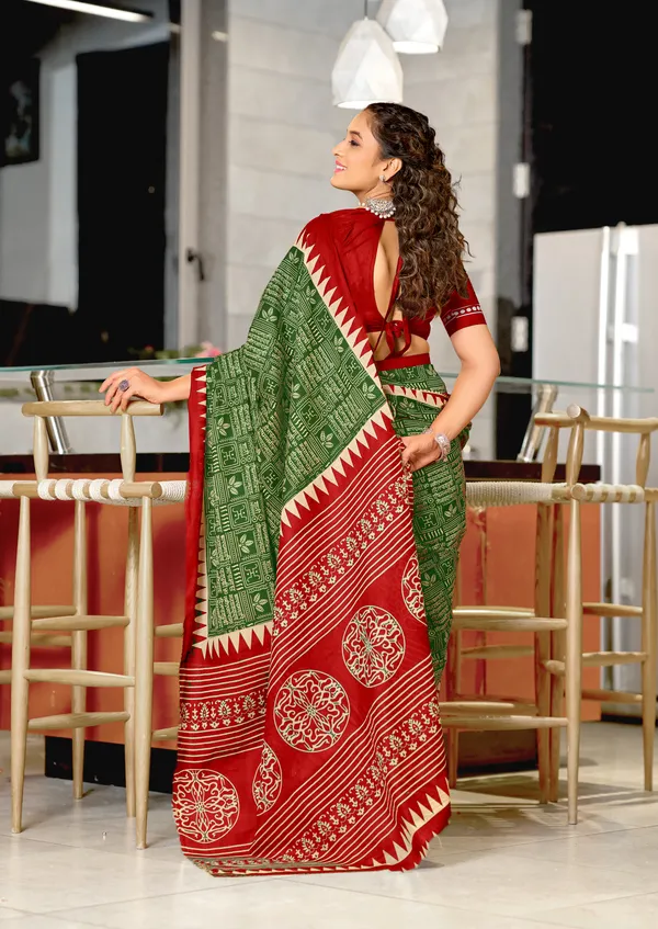 Handicraft_Beautiful_Handicraft_Pure_Soft_MulMulcotton_IKKAT_Hand_Blcok_Print_Saree_With_Blouce_Piece