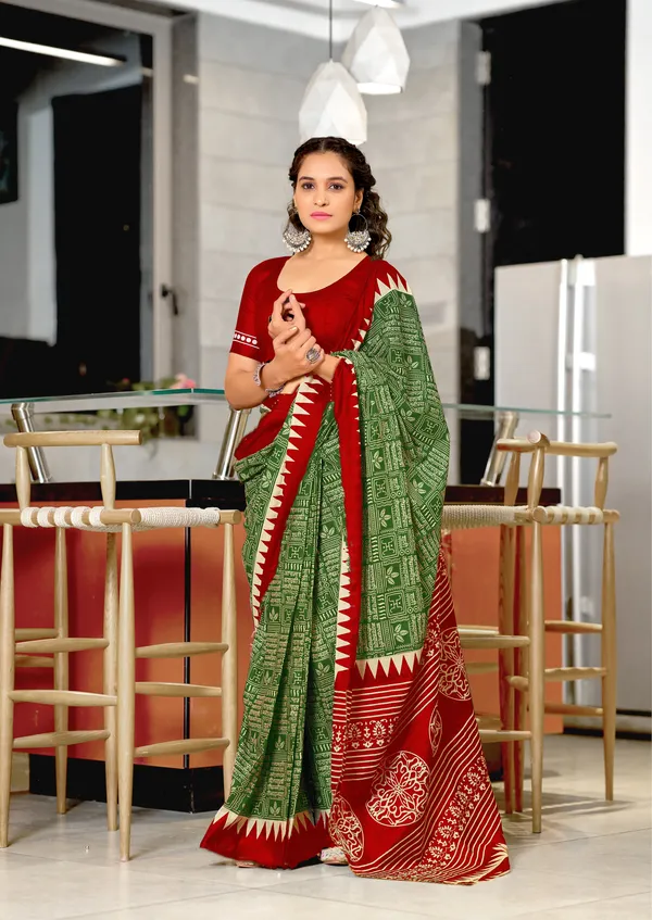 Handicraft_Beautiful_Handicraft_Pure_Soft_MulMulcotton_IKKAT_Hand_Blcok_Print_Saree_With_Blouce_Piece