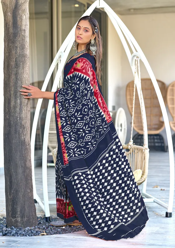 Handicraft_Beautiful_Handicraft_Pure_Soft_MulMulcotton_IKKAT_Hand_Blcok_Print_Saree_With_Blouce_Piece