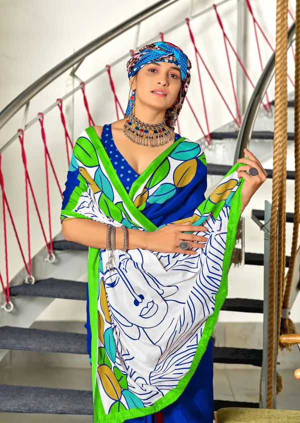 Handicraft_Beautiful_Handicraft_Pure_Soft_MulMulcotton_IKKAT_Hand_Blcok_Print_Saree_With_Blouce_Piece