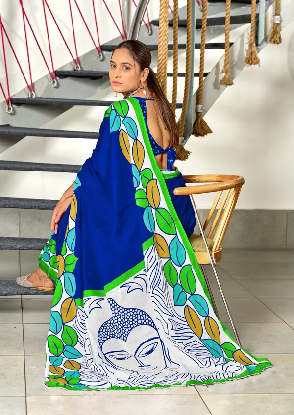 Handicraft_Beautiful_Handicraft_Pure_Soft_MulMulcotton_IKKAT_Hand_Blcok_Print_Saree_With_Blouce_Piece