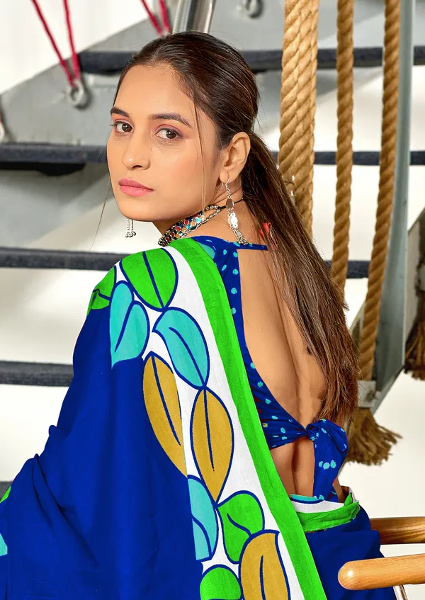 Handicraft_Beautiful_Handicraft_Pure_Soft_MulMulcotton_IKKAT_Hand_Blcok_Print_Saree_With_Blouce_Piece
