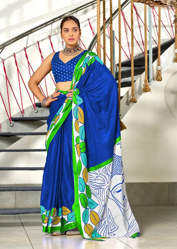 Handicraft_Beautiful_Handicraft_Pure_Soft_MulMulcotton_IKKAT_Hand_Blcok_Print_Saree_With_Blouce_Piece