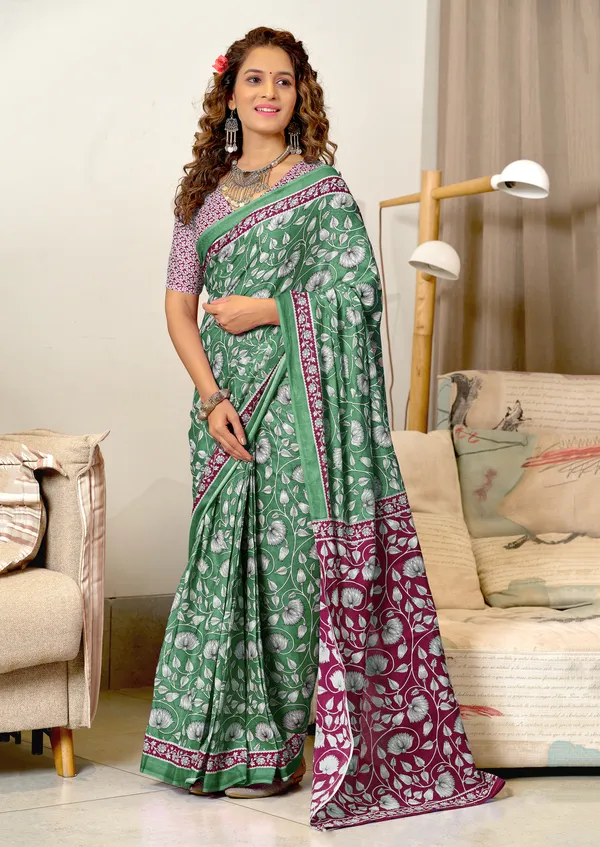 Handicraft_Beautiful_Handicraft_Pure_Soft_MulMulcotton_IKKAT_Hand_Blcok_Print_Saree_With_Blouce_Piece