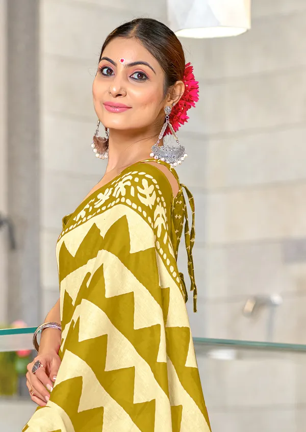 Handicraft_Beautiful_Handicraft_Pure_Soft_MulMulcotton_IKKAT_Hand_Blcok_Print_Saree_With_Blouce_Piece