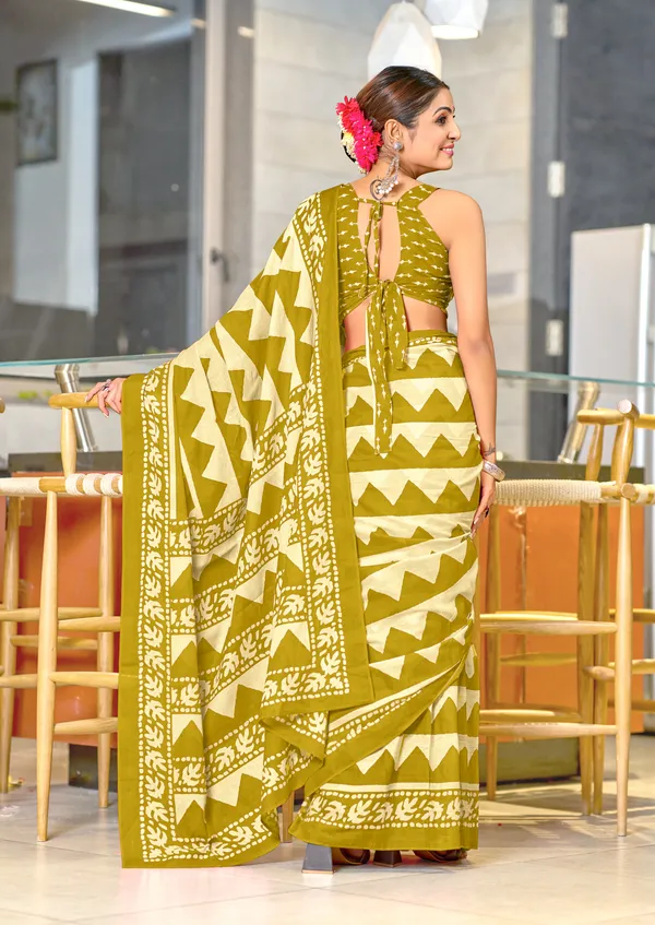 Handicraft_Beautiful_Handicraft_Pure_Soft_MulMulcotton_IKKAT_Hand_Blcok_Print_Saree_With_Blouce_Piece