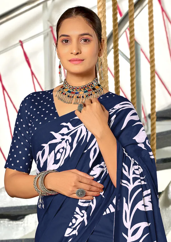 Handicraft_Beautiful_Handicraft_Pure_Soft_MulMulcotton_IKKAT_Hand_Blcok_Print_Saree_With_Blouce_Piece
