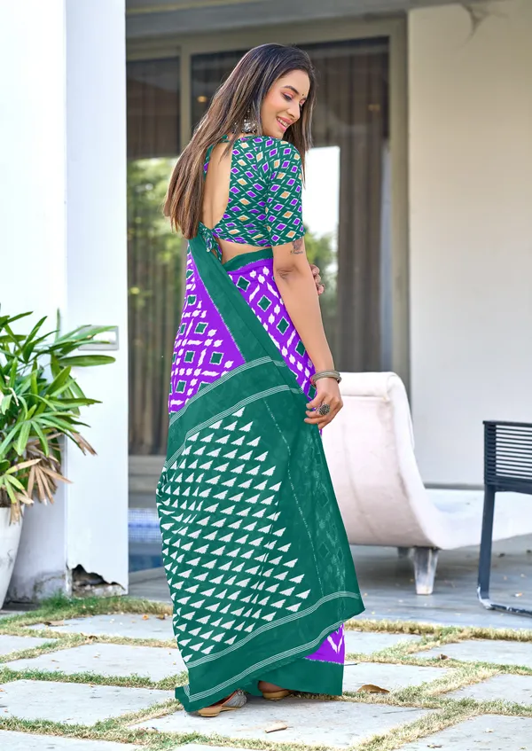 Handicraft_Beautiful_Handicraft_Pure_Soft_MulMulcotton_IKKAT_Hand_Blcok_Print_Saree_With_Blouce_Piece