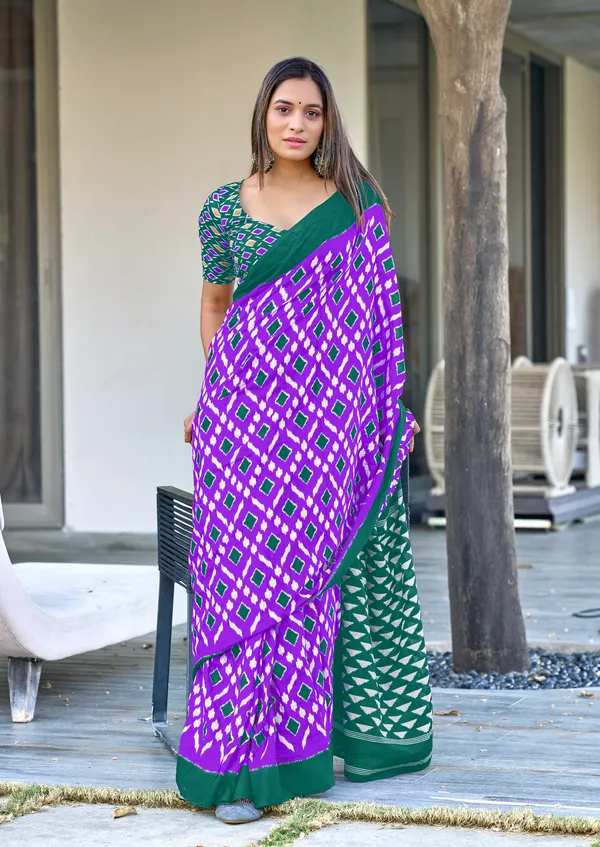 Handicraft_Beautiful_Handicraft_Pure_Soft_MulMulcotton_IKKAT_Hand_Blcok_Print_Saree_With_Blouce_Piece