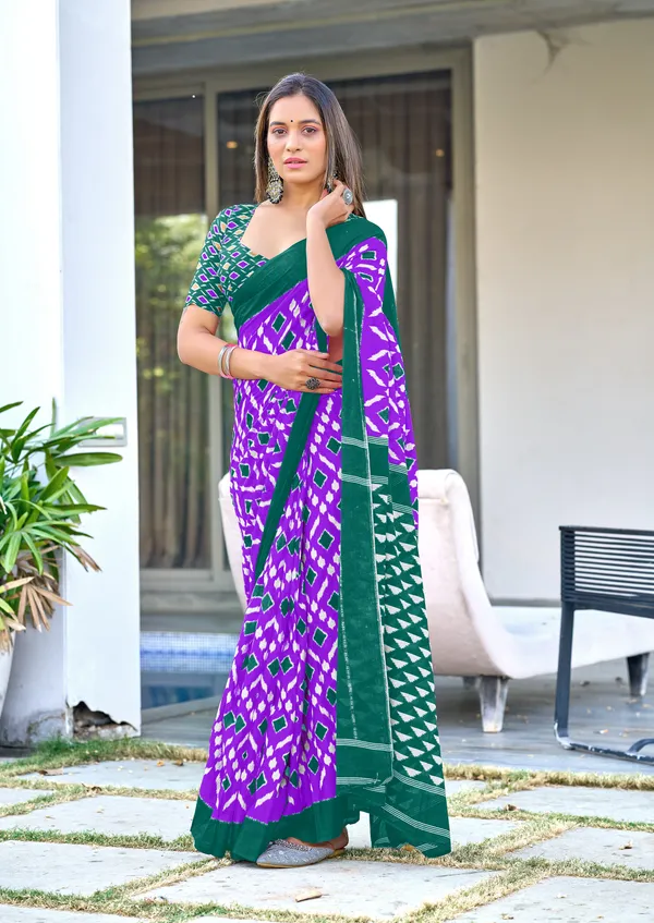 Handicraft_Beautiful_Handicraft_Pure_Soft_MulMulcotton_IKKAT_Hand_Blcok_Print_Saree_With_Blouce_Piece