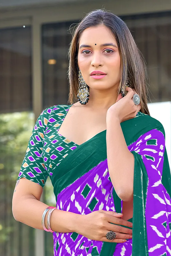 Handicraft_Beautiful_Handicraft_Pure_Soft_MulMulcotton_IKKAT_Hand_Blcok_Print_Saree_With_Blouce_Piece