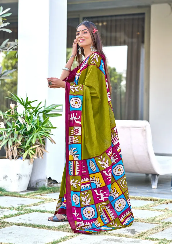Handicraft_Beautiful_Handicraft_Pure_Soft_MulMulcotton_IKKAT_Hand_Blcok_Print_Saree_With_Blouce_Piece